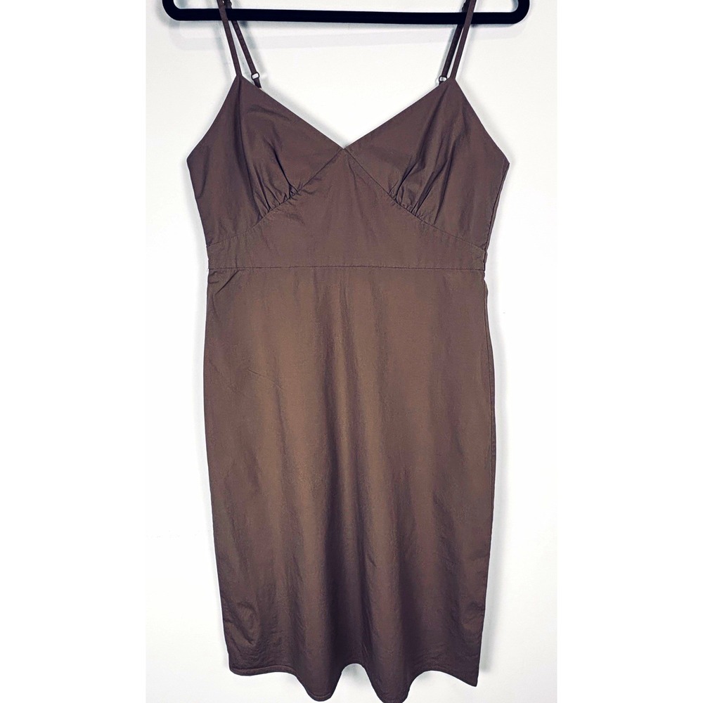 GAP Women's Brown Cotton Slip Dress V-Neck Knee Length Size 8 Sleeveless